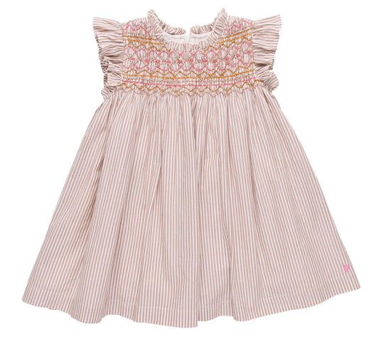 Girls Stevie Dress-Tawny Brown Smocked Stripe