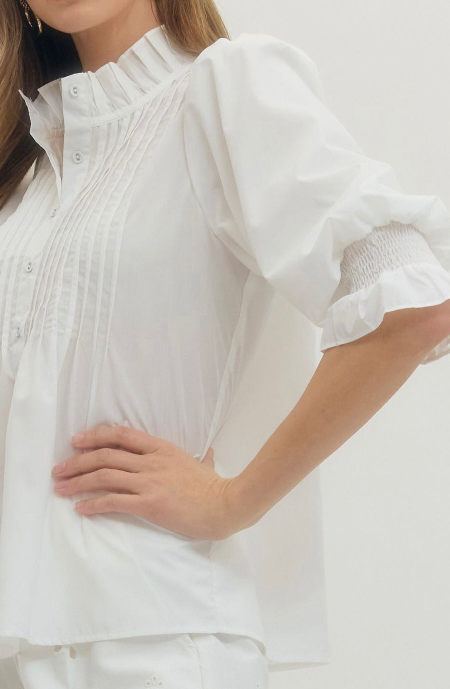 Solid Pintuck 3/4 Sleeve Top