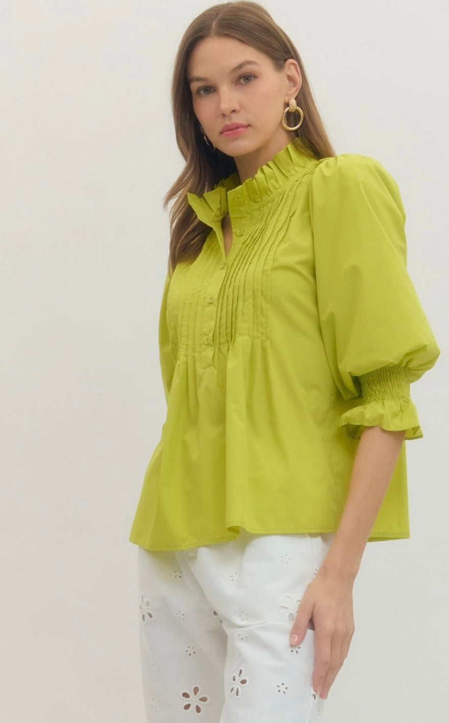 Solid Pintuck 3/4 Sleeve Top