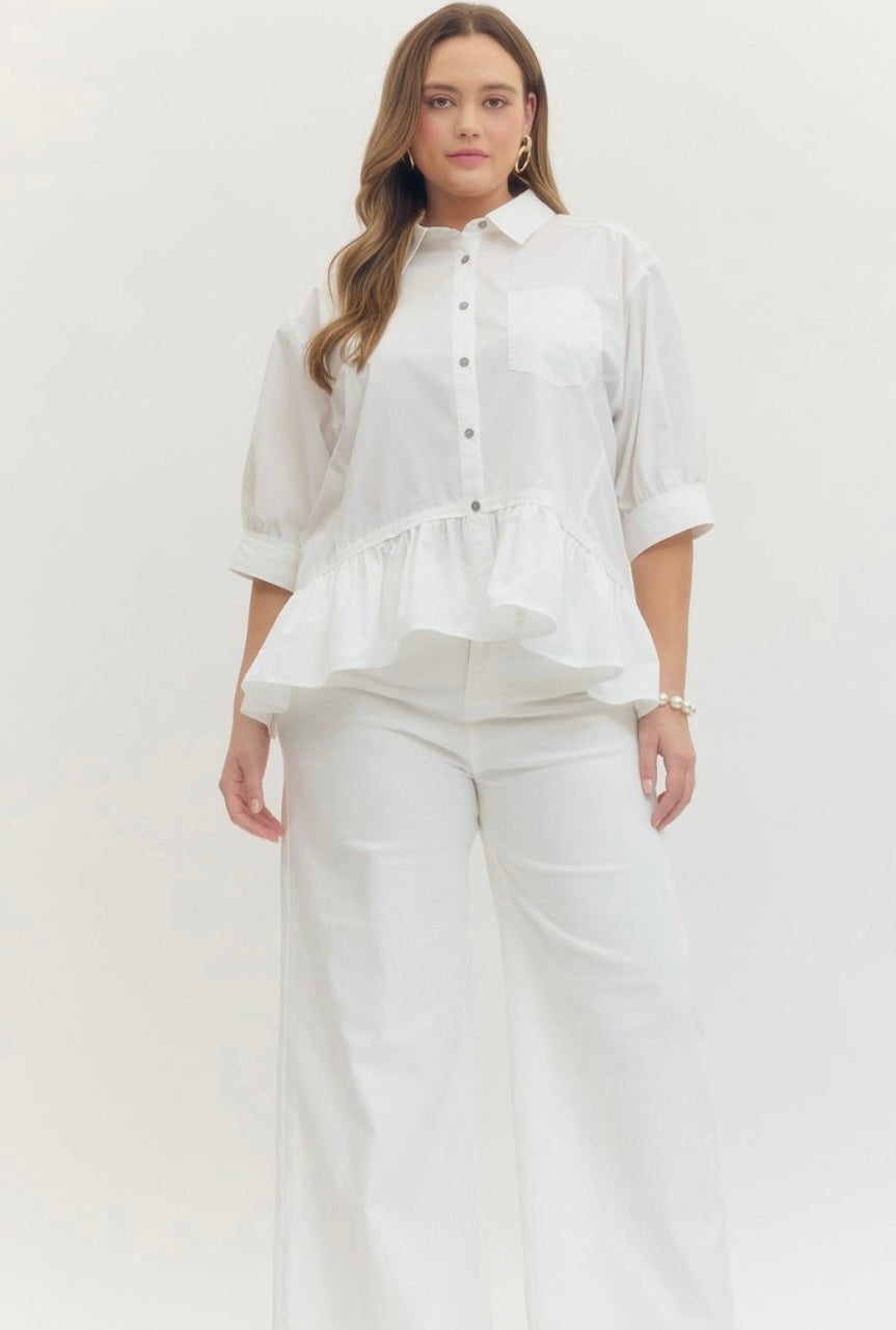 Solid Ruffle Hem Detail Top