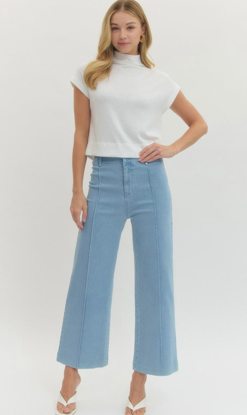 Wide Leg Pants with Front Seam Detail