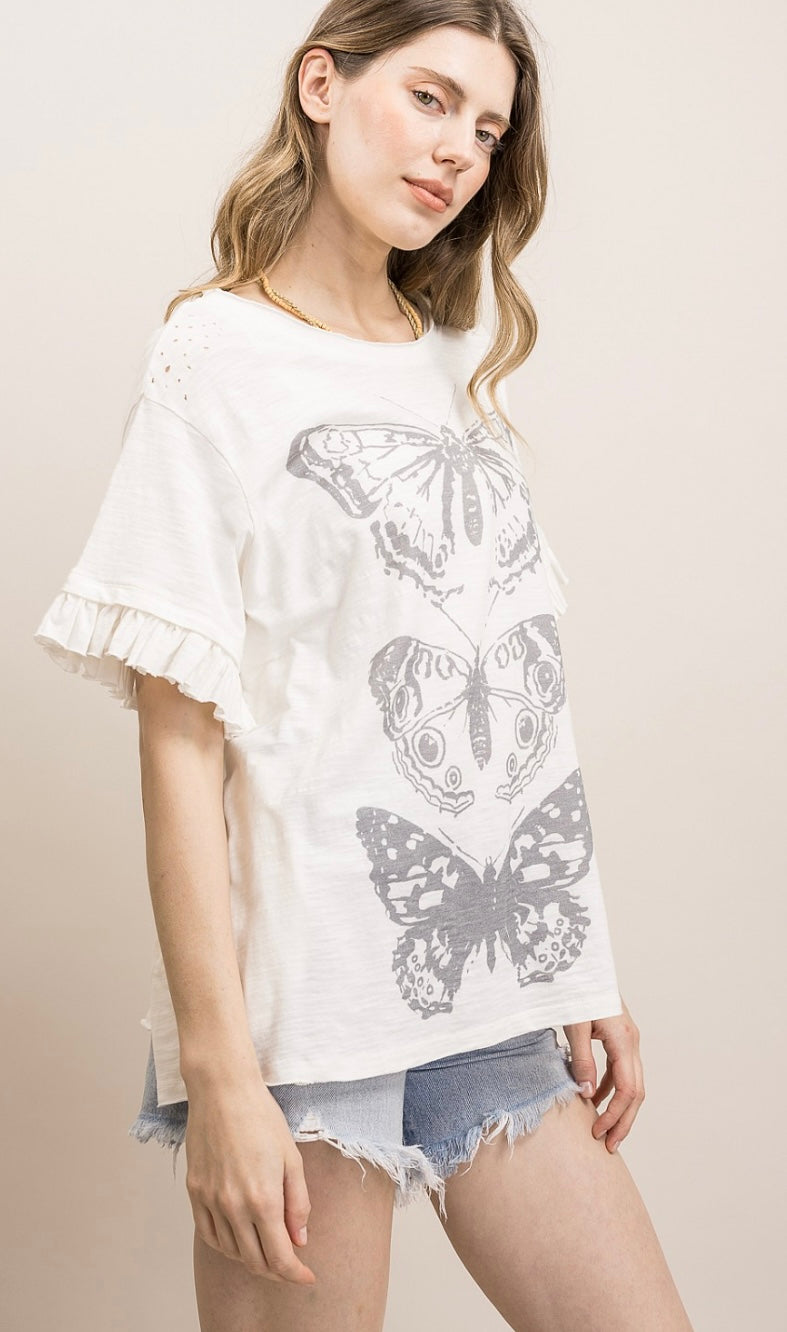 Butterfly Top with Ruffle Short Sleeve