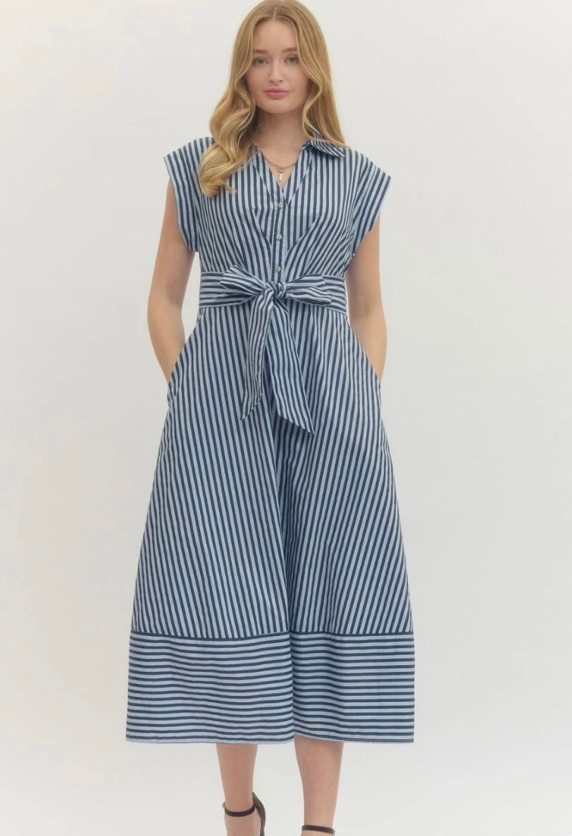 Cap Sleeve Striped Dress