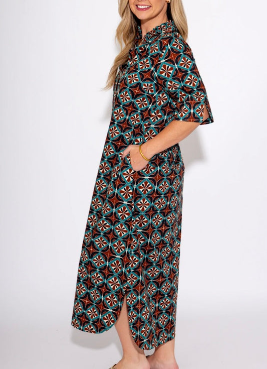 Geometric Print Midi with 3/4 Sleeves