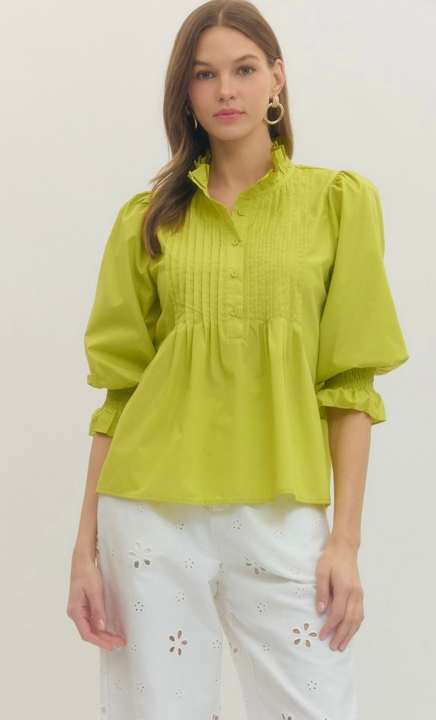 Solid Pintuck 3/4 Sleeve Top
