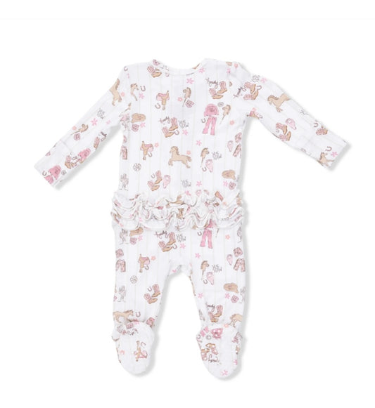 Cowgirl Nursery 2 Way Ruffle Front Zipper Footie