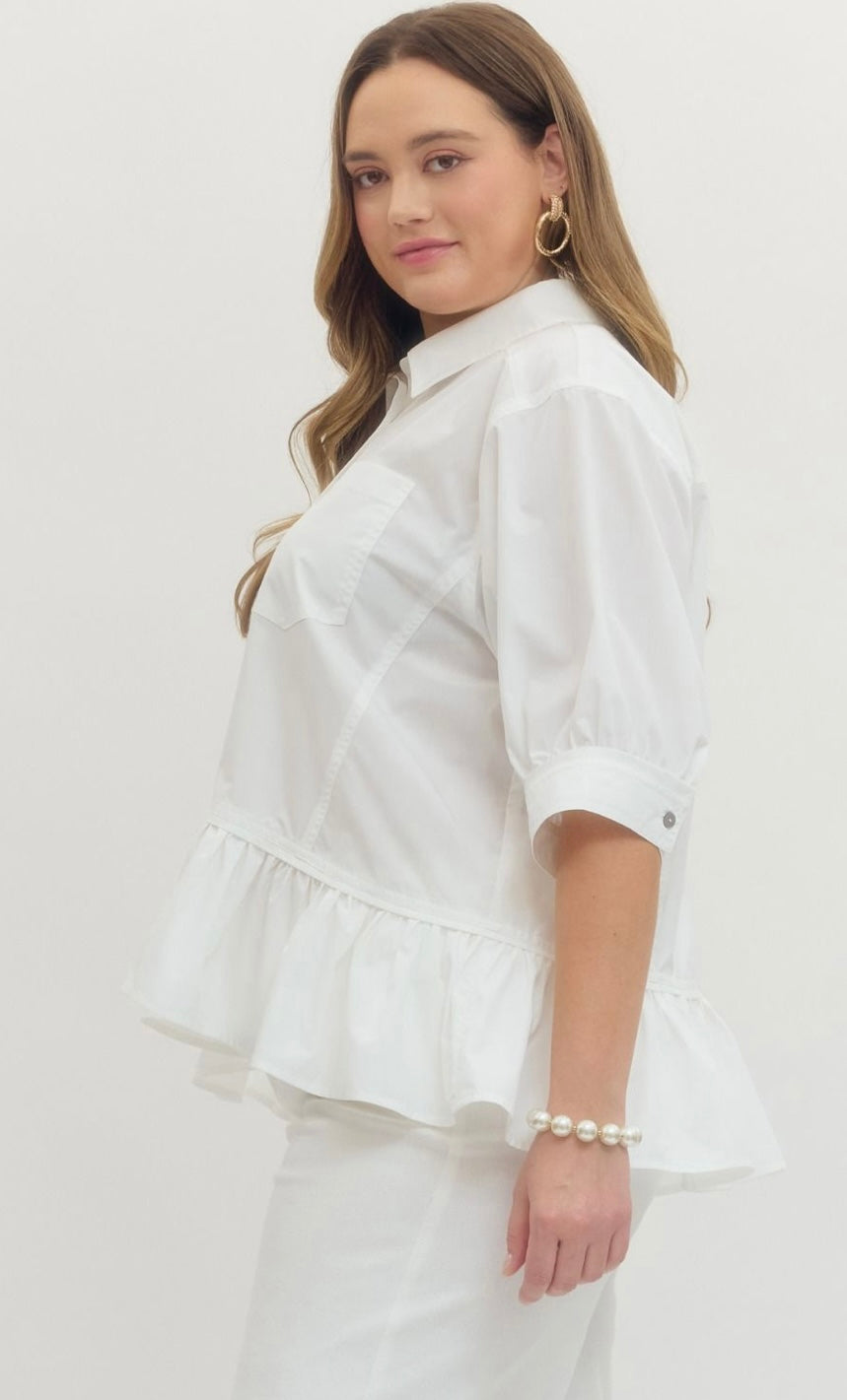 Solid Ruffle Hem Detail Top