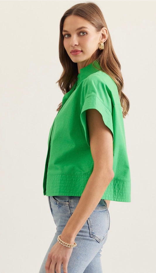 Linen Blend Top with Hidden Buttons