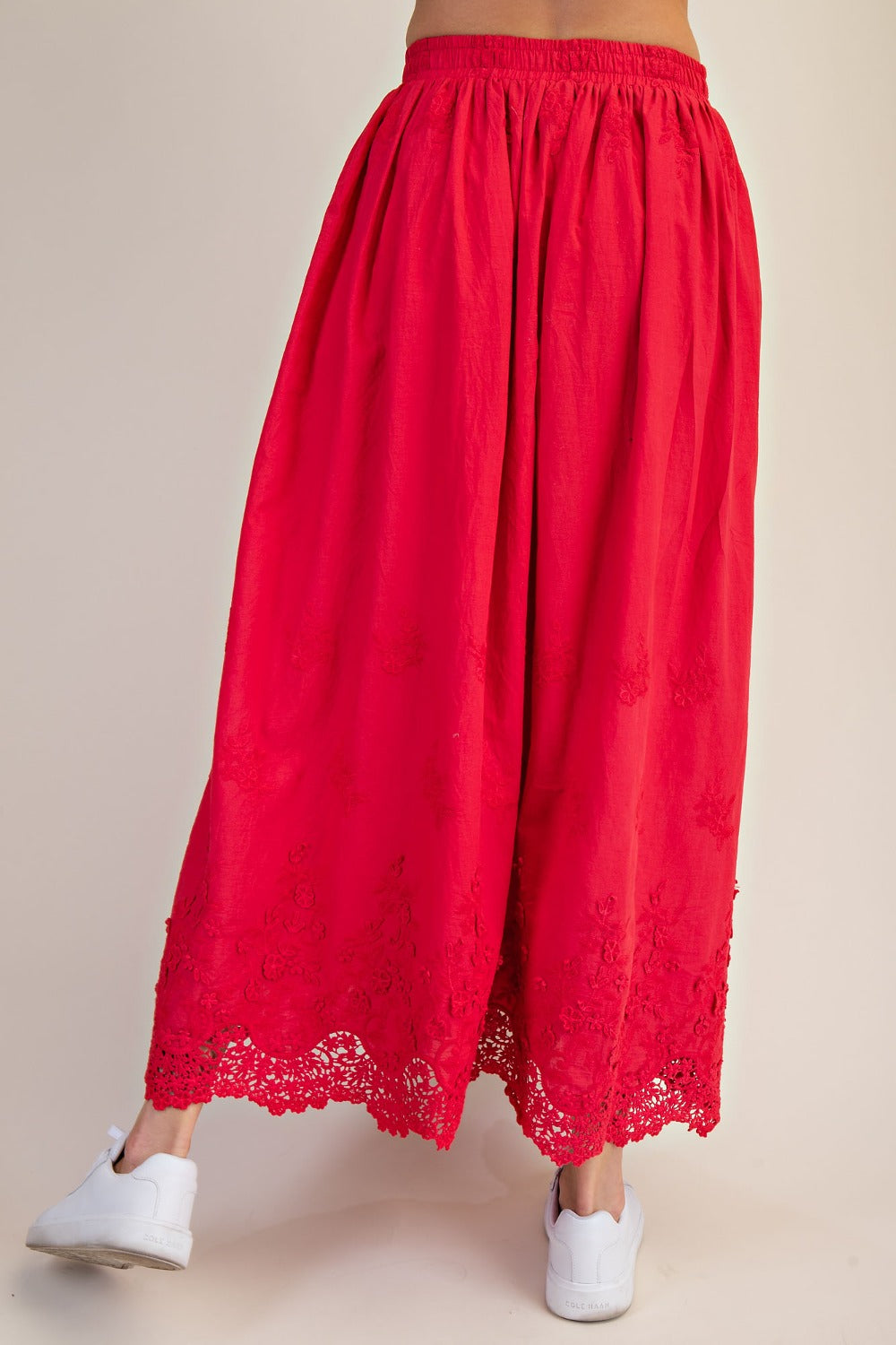 Vintage Red Embroidered Lace Trim Skirt