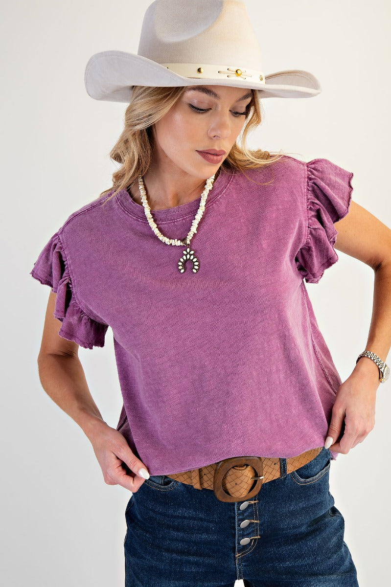 ORCHID FLUTTER SLEEVE KNIT TOP