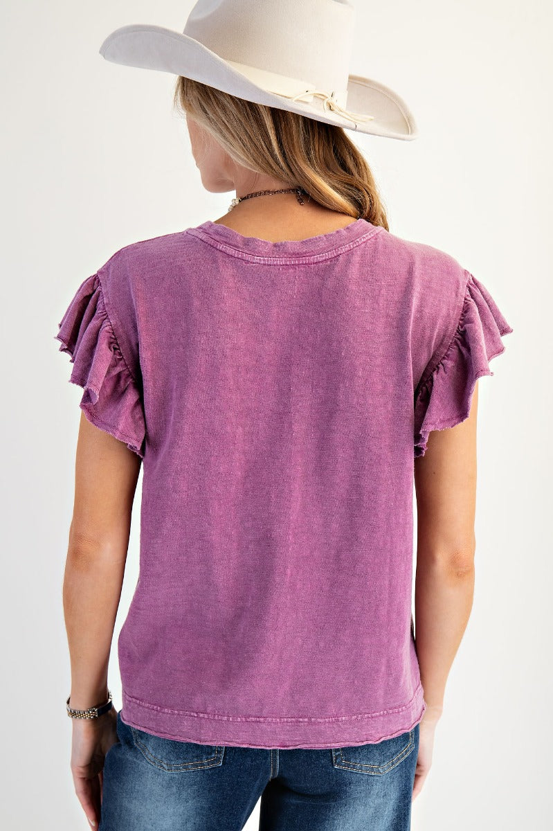 ORCHID FLUTTER SLEEVE KNIT TOP