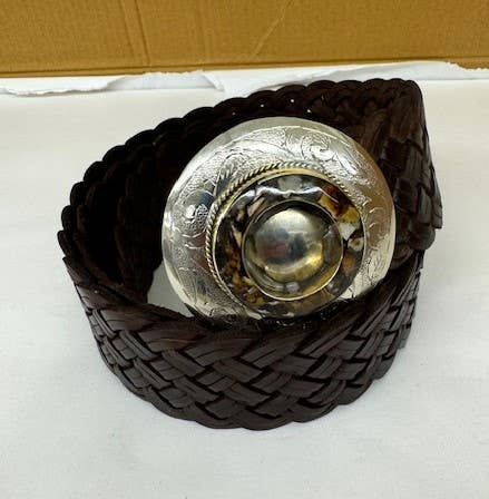 Leather belt braided Black, natural leather BQ29