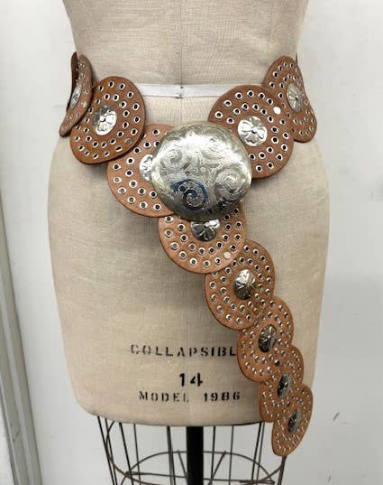 Leather belt disc shape B100 Tan (natural)