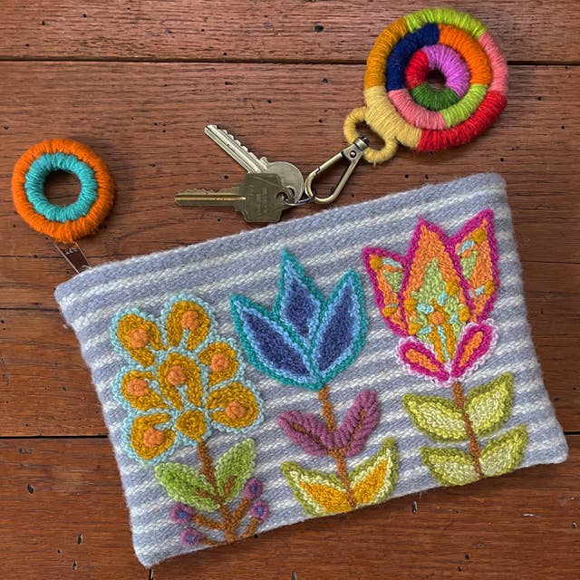 Flowers Stripes Embroidered Wool Pouch