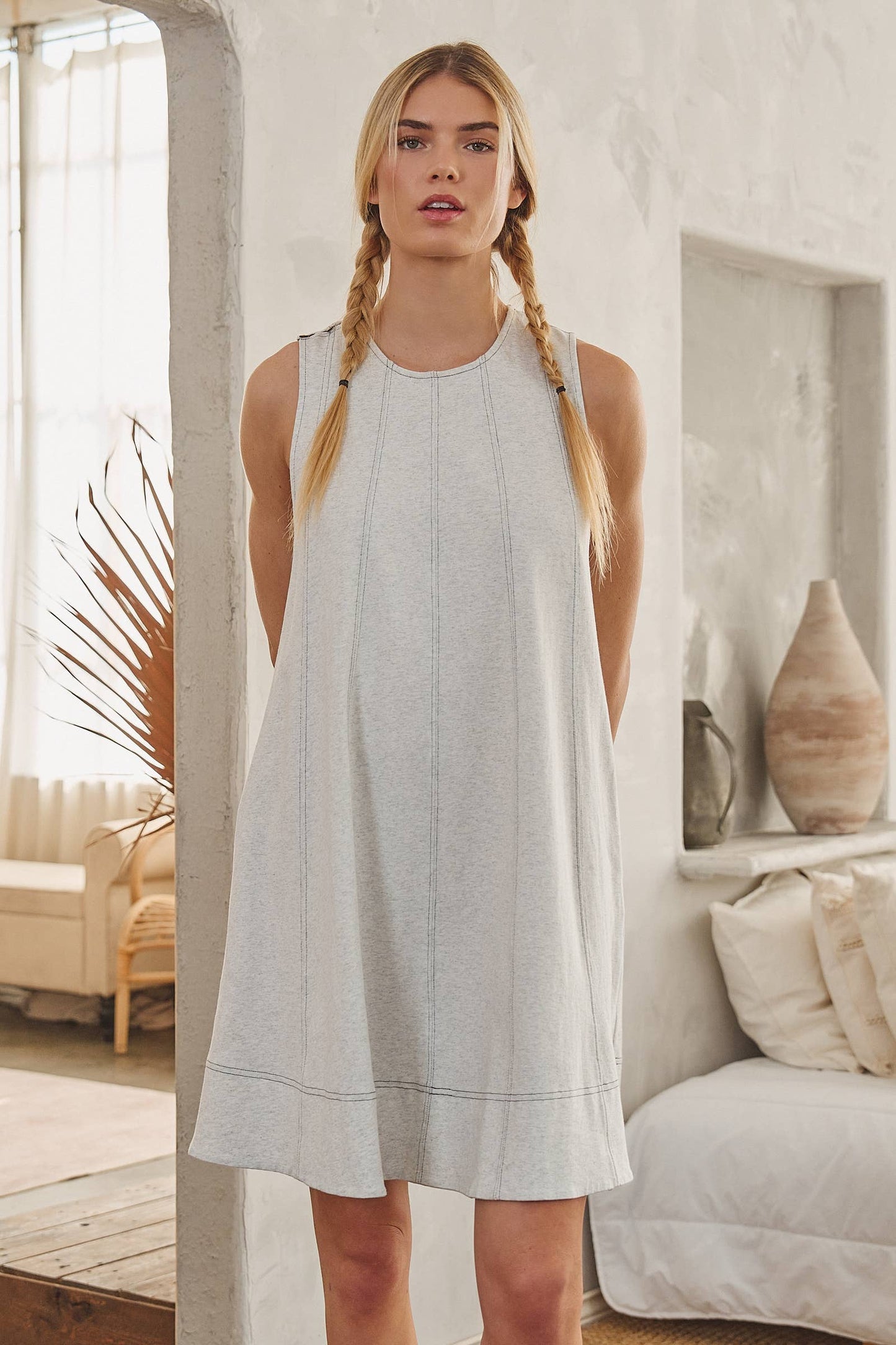 DENIM-LIKE SLEEVELESS SHIRT DRESS