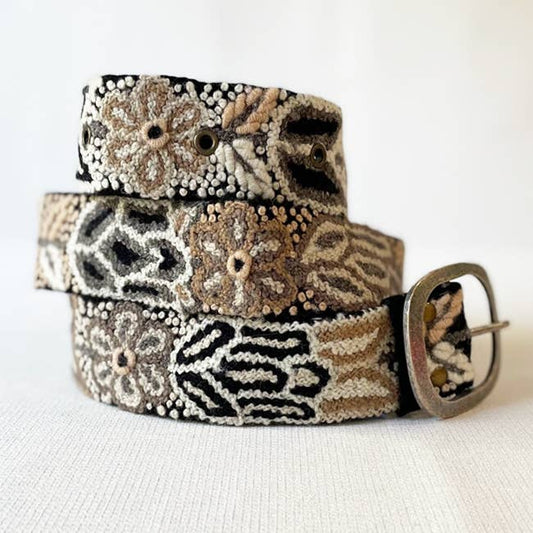 Monochromatic Embroidered Wool Belt, Black
