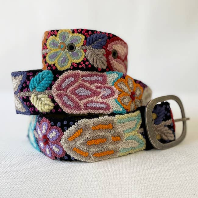 Folklorica Floral Embroidered Wool Belt, Black